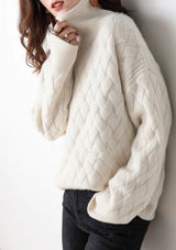 Charlotte | Strickpullover Damen Rollkragen Zopfmuster Kashmirweicher Oversized Pullover – Creme
