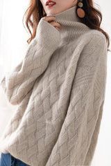 Charlotte | Strickpullover Damen Rollkragen Zopfmuster Kashmirweicher Oversized Pullover – Beige