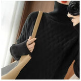 Charlotte | Strickpullover Damen Rollkragen Zopfmuster Kashmirweicher Oversized Pullover – Schwarz