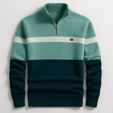 Strickpullover Herren Quarter Zip Color Block – Salbeigrün