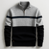 Strickpullover Herren Quarter Zip Color Block – Grau