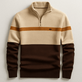 Strickpullover Herren Quarter Zip Color Block – Khaki