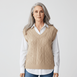 Strickweste Damen V-Ausschnitt – Beige