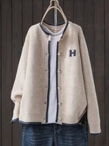 Sundra | Damen Oversized Strickjacke mit H-Logo – Khaki
