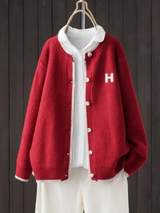 Sundra | Damen Oversized Strickjacke mit H-Logo – Rot