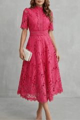 Amaline - Zartes Midikleid in A-Linie – Pink-Rot