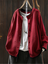 Svanheidra | Damen Oversize Strickjacke mit Knöpfen – Rot