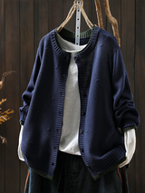 Svanheidra | Damen Oversize Strickjacke mit Knöpfen – Blau
