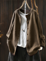 Svanheidra | Damen Oversize Strickjacke mit Knöpfen – Sand