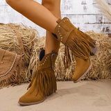 Svanhild | Damen Western Cowboy Stiefel mit Fransen – Hellbraun