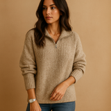 Svanhilde | Damen Halbzip-Strickpullover – Khaki