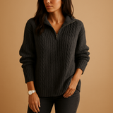 Svanhilde | Damen Halbzip-Strickpullover – Dunkelgrau