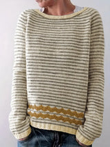 Svanhildr | Damen Strickpullover Streifen Rundhals – Gelb