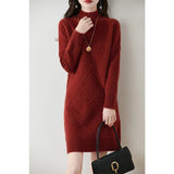 Svantje | Damen Strickkleid Winterkleid Rollkragen – Rot