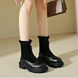 Svea | Damen Winterstiefel mit Fellrand und Profilsohle – Schwarz