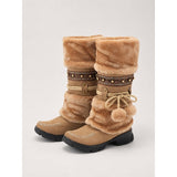 Svelduna | Damen Winterstiefel Warm Gefüttert Felloptik – Braun