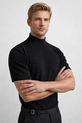 T-Shirt Herren Slim Fit Stehkragen – Schwarz