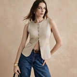 Tabea | Damen Weste Mit Knöpfen Und Schmalem Design – Khaki