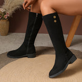 Tamina | Damen Kniehohe Stiefel Wildlederoptik – Schwarz
