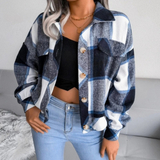 Tessa | Damen Karierte Jacke mit Langarm, Knöpfen und Karomuster – Marineblau