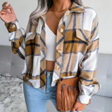 Tessa | Damen Karierte Jacke mit Langarm, Knöpfen und Karomuster – Khaki