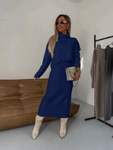 Thalina | Damen Strick Set Kleid & Pullover – Zweiteiliges Matching Set Herbst 2026 – Blau
