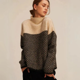 Theresa | Damen Rollkragenpullover mit Zickzack Muster – Beige