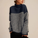 Theresa | Damen Rollkragenpullover mit Zickzack Muster – Marineblau