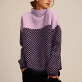 Theresa | Damen Rollkragenpullover mit Zickzack Muster – Lila