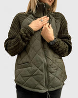 Thordana | Damen Steppjacke mit Strickärmeln – Olivgrün
