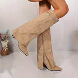 Thordis | Damen Kniehohe Stiefel mit Blockabsatz – Aprikose