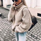 Thordisa | Damen Rollkragen Strickpullover Oversize – Khaki