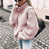 Thordisa | Damen Rollkragen Strickpullover Oversize – Hellrosa