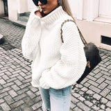 Thordisa | Damen Rollkragen Strickpullover Oversize – Weiß