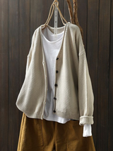 Thordula | Damen Strickjacke V-Ausschnitt Oversize – Beige
