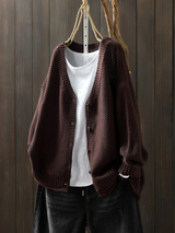 Thordula | Damen Strickjacke V-Ausschnitt Oversize – Dunkelbraun