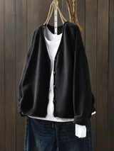 Thordula | Damen Strickjacke V-Ausschnitt Oversize – Schwarz