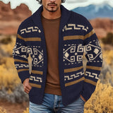 Thormund | Herren Gemusterte Strickjacke mit Reißverschluss – Marineblau