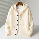 Torben | Herren Strickjacke mit Kapuze Cardigan – Creme-Weiß