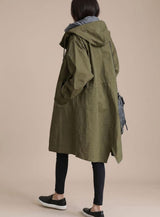 Annika | Trenchcoat Damen Übergrößen Kapuzen Langmantel Koreanischer Stil – Armeegrün