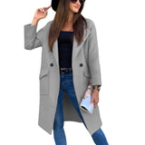 Mia | Trenchcoat Damen Eleganter Doppelreihiger Mantel mit Reverskragen – Hellgrau