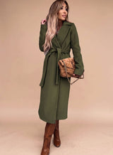 Charlotte | Trenchcoat Damen Eleganter Langer Mantel mit Bindegürtel Reverskragen – Olivgrün