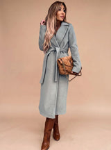 Charlotte | Trenchcoat Damen Eleganter Langer Mantel mit Bindegürtel Reverskragen – Himmelblau