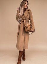 Charlotte | Trenchcoat Damen Eleganter Langer Mantel mit Bindegürtel Reverskragen – Khaki