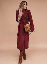 Charlotte | Trenchcoat Damen Eleganter Langer Mantel mit Bindegürtel Reverskragen – Rot