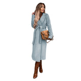 Elisabeth | Trenchcoat Damen Eleganter Langer Wollmantel mit Bindegürtel – Himmelblau