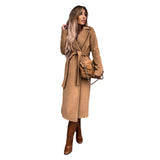 Elisabeth | Trenchcoat Damen Eleganter Langer Wollmantel mit Bindegürtel – Khaki