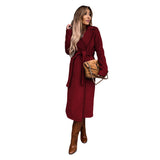 Elisabeth | Trenchcoat Damen Eleganter Langer Wollmantel mit Bindegürtel – Rot