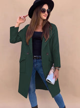 Marlene | Trenchcoat Damen Eleganter Zweireiher Mantel mit Reverskragen Taschen – Schwarzgrün