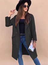 Marlene | Trenchcoat Damen Eleganter Zweireiher Mantel mit Reverskragen Taschen – Schwarz